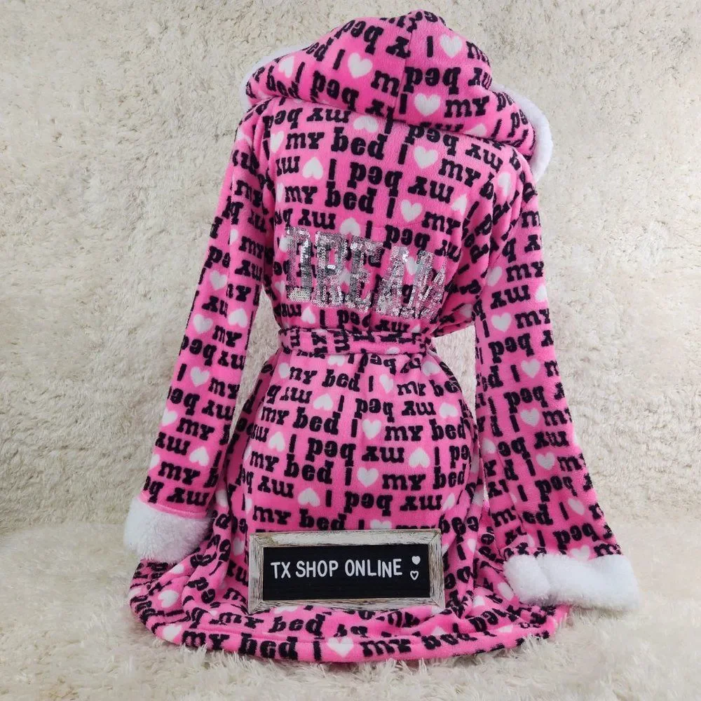 Sequin Cute fashion Plush Hooded Robe NWT - Picture 1 of 6